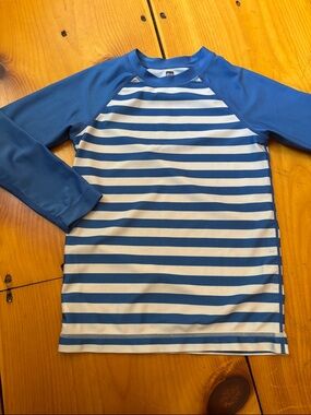 TEA COLLECTION 7 Blue Stripe Rash Guard Long Sleeve